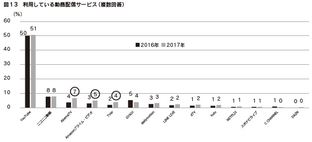 図13　利用している動画配信サービス（複数回答）